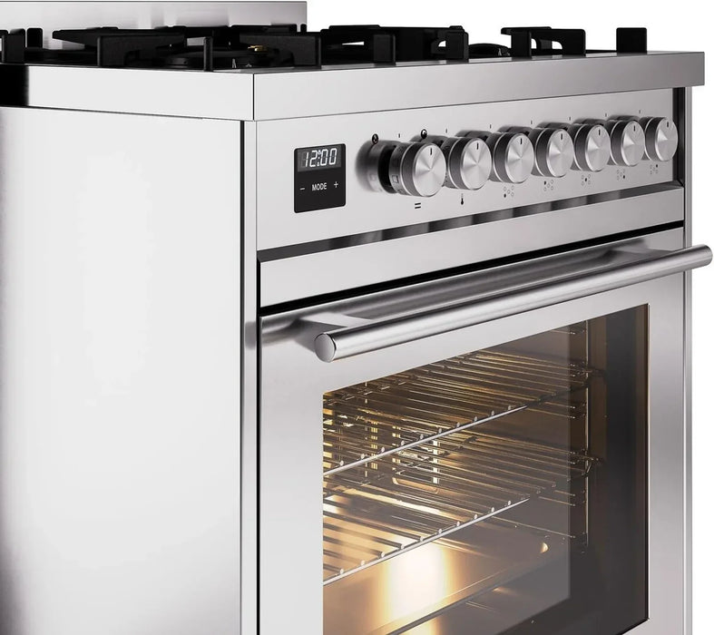 ILVE 30" Professional Plus II Dual Fuel Range with 5 Sealed Burners, Triple Glass Door - UP30WMP