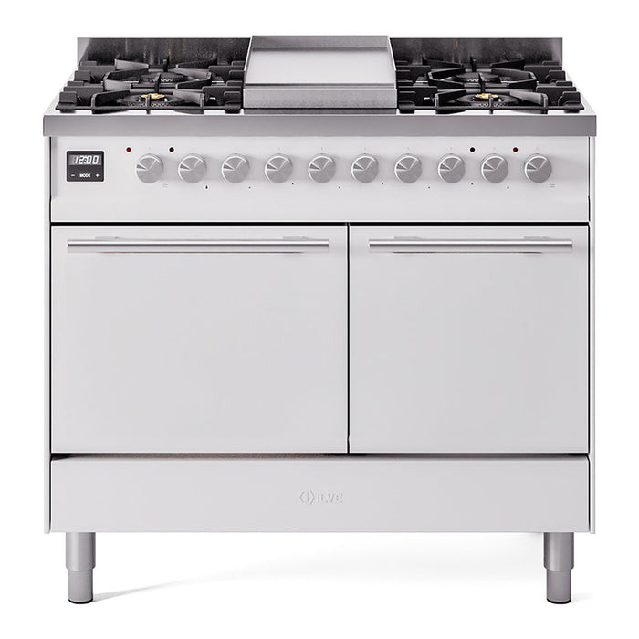 ILVE Professional Plus II 40" Dual Fuel Range with 6 Sealed Burners + Griddle Solid Door - UPD40FQMP