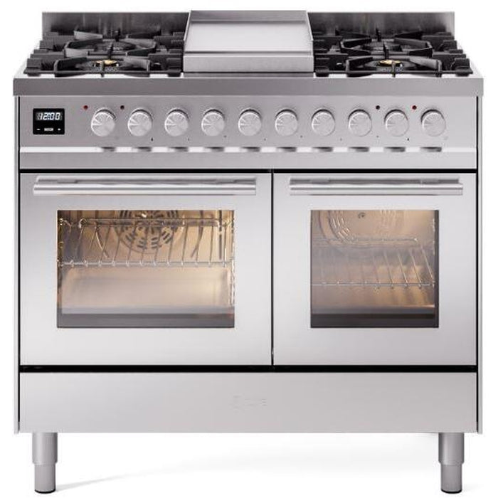 ILVE 40" Professional Plus II Dual Fuel Range with 6 Sealed Burners + Griddle, Triple Glass Door - UPD40FWMP