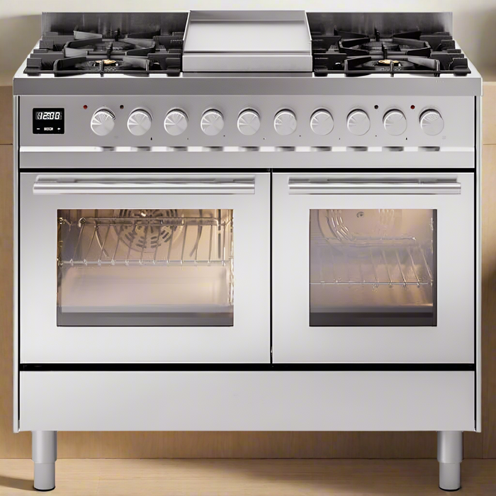 ILVE 40" Professional Plus II Dual Fuel Range with 6 Sealed Burners + Griddle, Triple Glass Door - UPD40FWMP