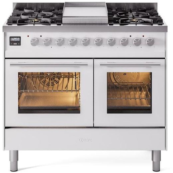 ILVE 40" Professional Plus II Dual Fuel Range with 6 Sealed Burners + Griddle, Triple Glass Door - UPD40FWMP