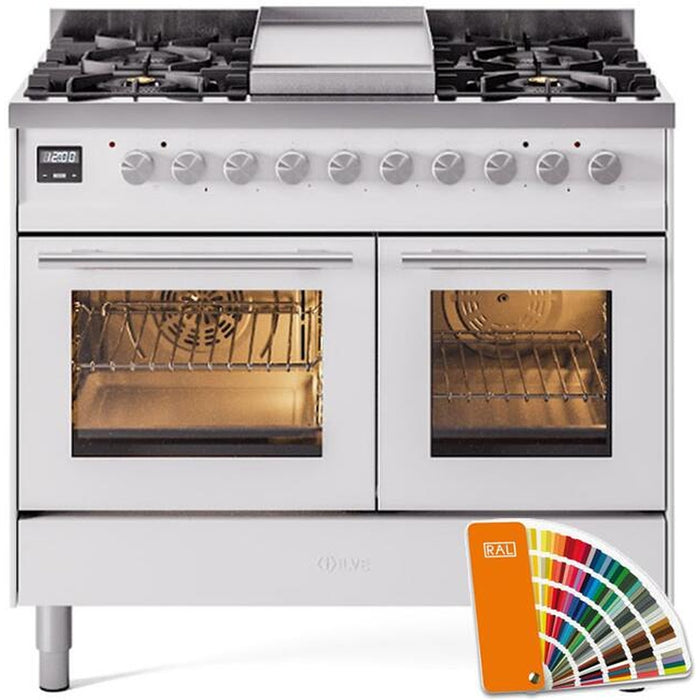 ILVE 40" Professional Plus II Dual Fuel Range with 6 Sealed Burners + Griddle, Triple Glass Door - UPD40FWMP