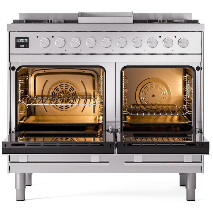 ILVE 40" Professional Plus II Dual Fuel Range with 6 Sealed Burners + Griddle, Triple Glass Door - UPD40FWMP