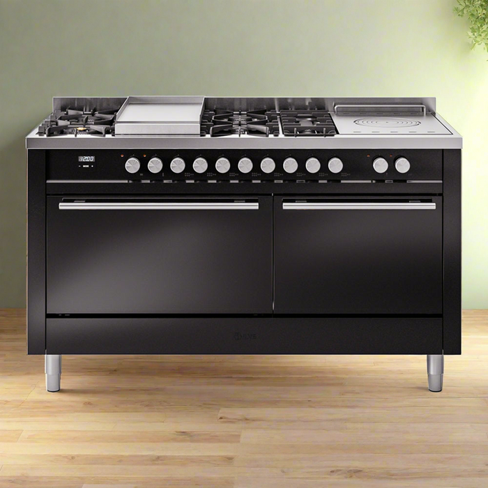 ILVE Professional Plus II 60" Dual Fuel Range with 7 Sealed Burners + Griddle + French Top Solid Door - UP60FSQMP