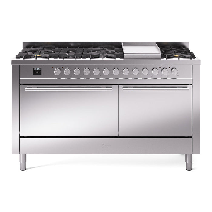 ILVE Professional Plus II 60" Dual Fuel Range with 9 Sealed Burners + Griddle Solid Door - UP60FQMP