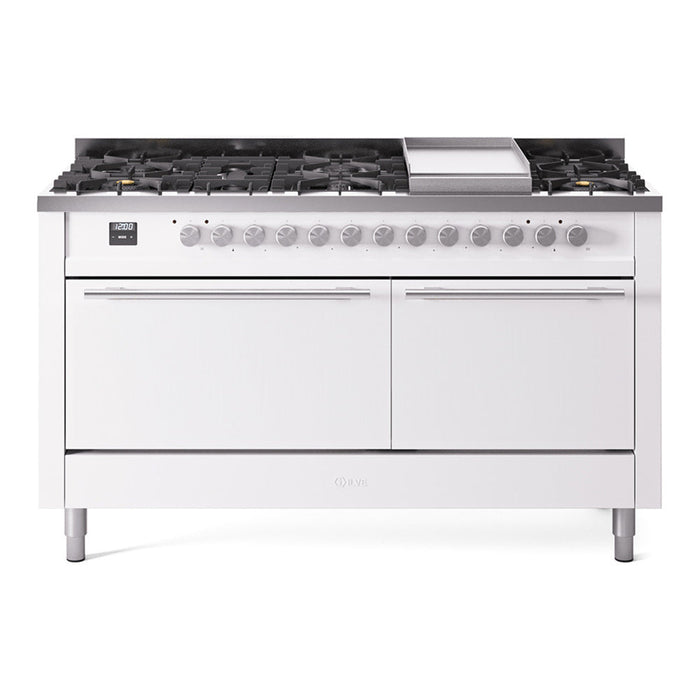 ILVE Professional Plus II 60" Dual Fuel Range with 9 Sealed Burners + Griddle Solid Door - UP60FQMP