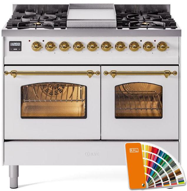 ILVE 40" Nostalgie II Dual Fuel Range with 6 Sealed Burners, Griddle, Triple Glass Door - UPD40FNMP