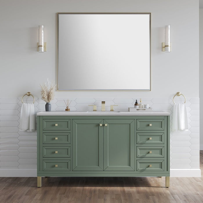 James Martin Vanities Chicago 60" Single Vanity, Smokey Celadon w/ 3 CM Arctic Fall Top