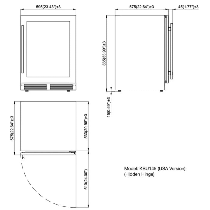 KingsBottle KBU145BW2-SS 47'' Under Counter Black Wine And Beverage Refrigerator Combo