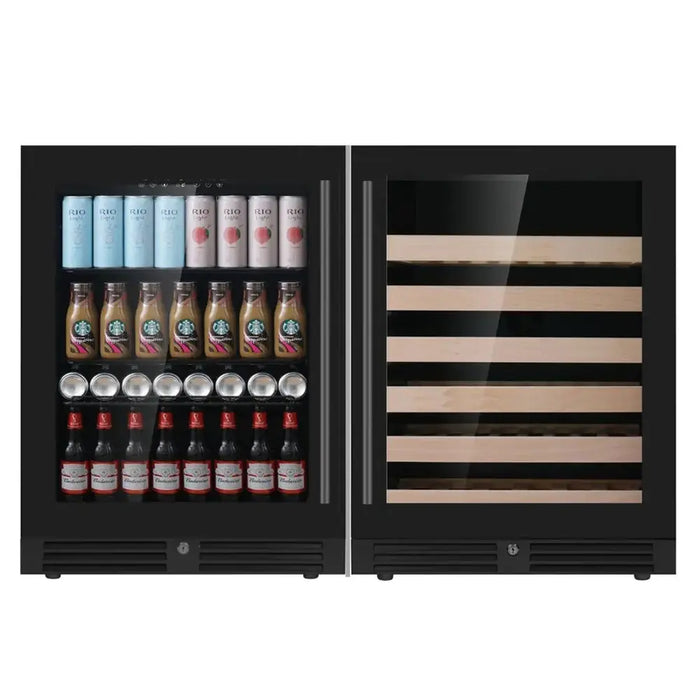 KingsBottle KBU145BW2-FG 47'' Under Counter Black Wine And Beverage Refrigerator Combo