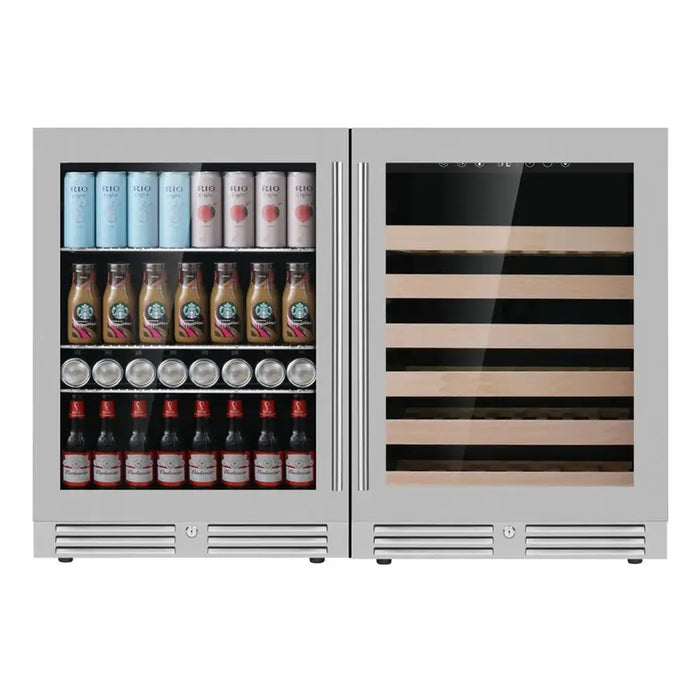 KingsBottle KBU145BW2-SS 47'' Under Counter Black Wine And Beverage Refrigerator Combo