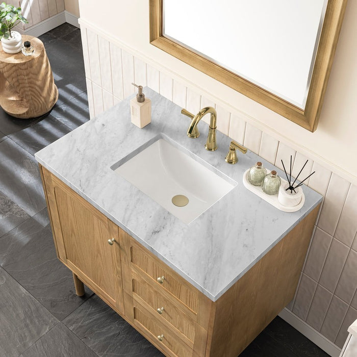 James Martin Vanities Laurent 36" Single Vanity, Light Natural Oak w/ 3 CM Carrara Marble Top