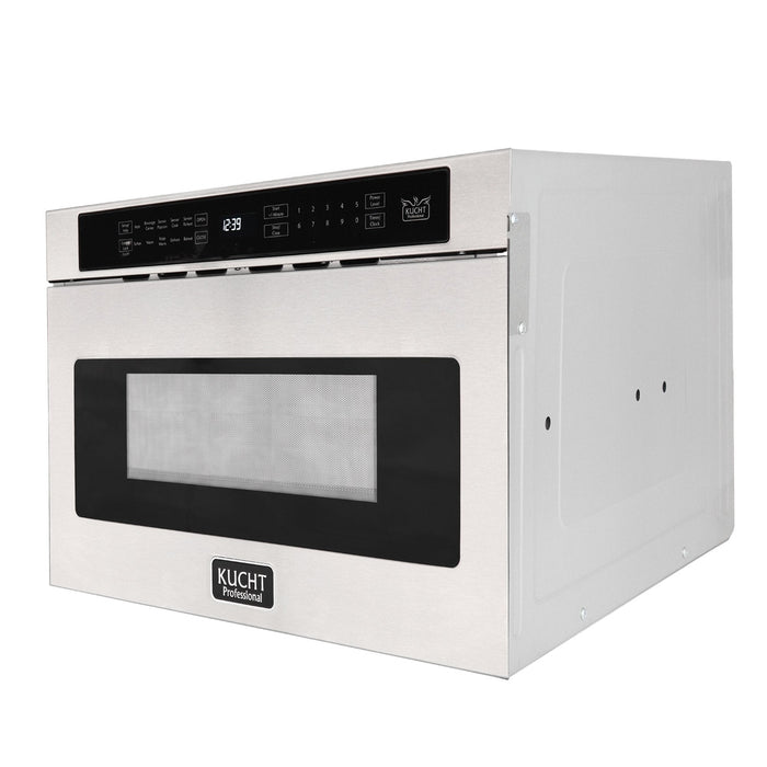 Kucht 5-Piece Appliance Package - 48-Inch Propane Gas Range with 6.7 Cu. Ft. Oven, 36-Inch Refrigerator with Water Dispenser, Dishwasher, Wall Mount Range Hood & Microwave Drawer in Stainless Steel