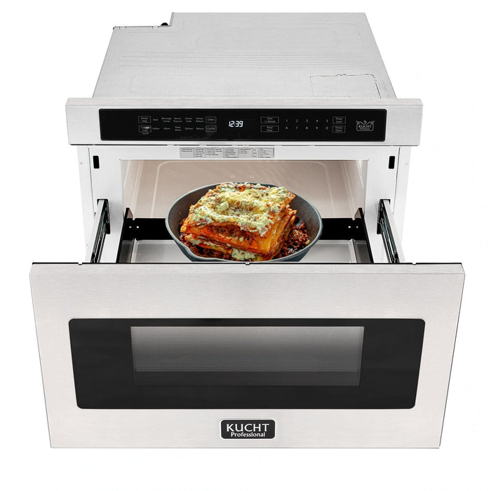 Kucht 5-Piece Appliance Package - 36-Inch Natural Gas Range with 5.2 Cu. Ft. Oven, 36-Inch Refrigerator with Water Dispenser, Dishwasher, Wall Mount Range Hood & Microwave Drawer in Stainless Steel