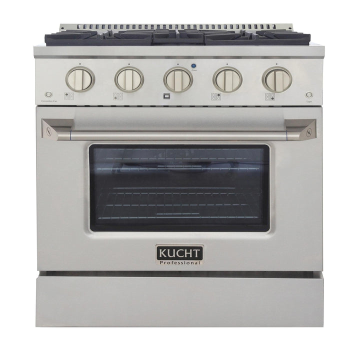 Kucht 5-Piece Appliance Package - 30-Inch Propane Gas Range with 4.2 Cu. Ft. Oven, 36-Inch Refrigerator, Dishwasher, Under Cabinet Range & Microwave Drawer in Stainless Steel