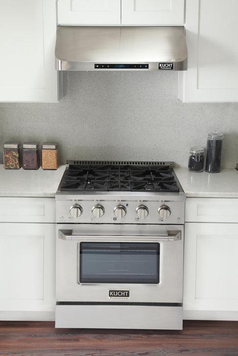 Kucht 3-Piece Appliance Package - 30-Inch Natural Gas Range with 4.2 Cu. Ft. Oven, 36-Inch Refrigerator with Water Dispenser, & Dishwasher in Stainless Steel