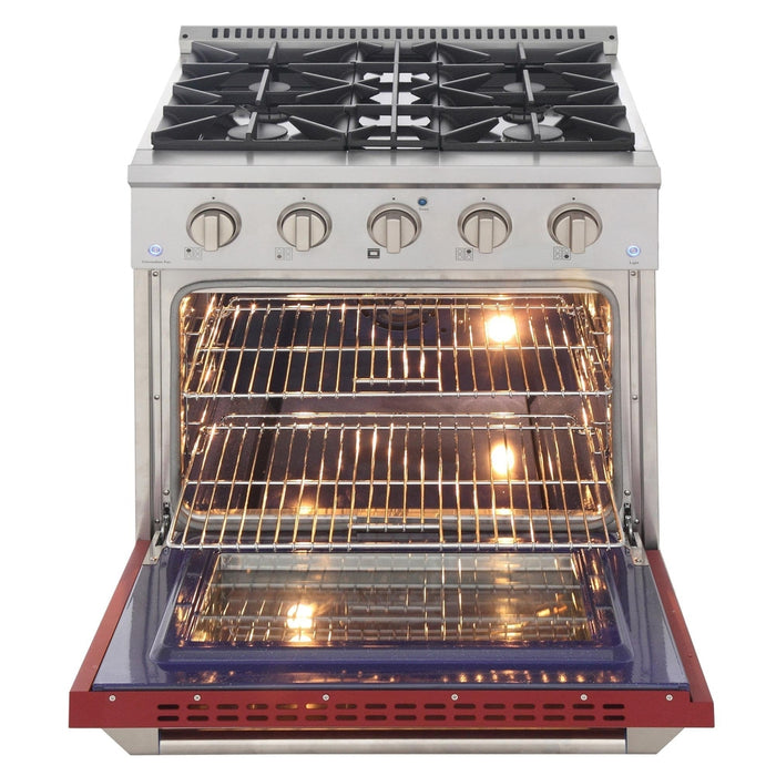 Kucht 30-Inch Propane Gas Range wkith Sealed Burners & 4.2 Cu. Ft. Convection Oven in Red (KNG301/LP-R)