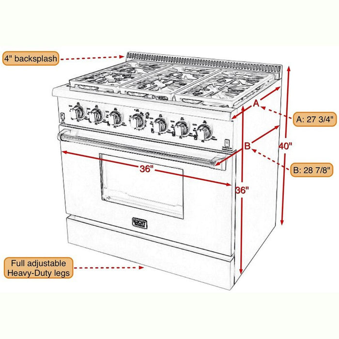 Kucht 36-Inch Propane Gas Range with Sealed Burners & 5.2 Cu. Ft. Convection Oven in Stainless Steel (KRG3618U/LP-S)