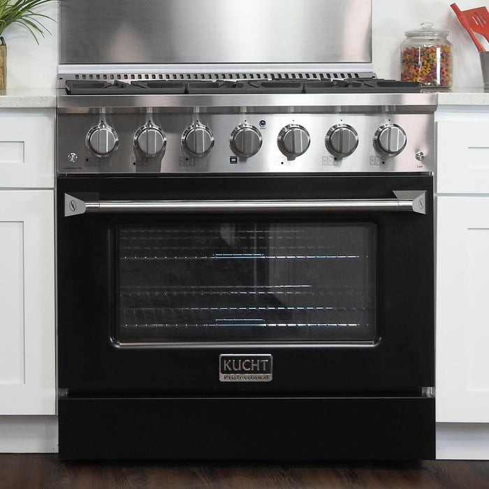 Kucht 36-Inch Propane Range with Sealed Burners & 5.2 Cu. Ft. Convection Oven in Black (KNG361/LP-K)