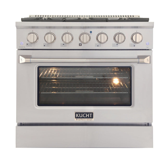 Kucht 5-Piece Appliance Package - 36-Inch Natural Gas Range with 5.2 Cu. Ft. Oven, 36-Inch Refrigerator, Dishwasher, Under Cabinet Range & Microwave Drawer in Stainless Steel