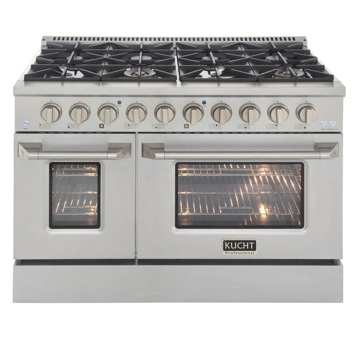 Kucht 4-Piece Appliance Package - 48-Inch Natural Gas Range with 6.7 Cu. Ft. Oven, 36-Inch Refrigerator, Dishwasher & Under Cabinet Range Hood in Stainless Steel