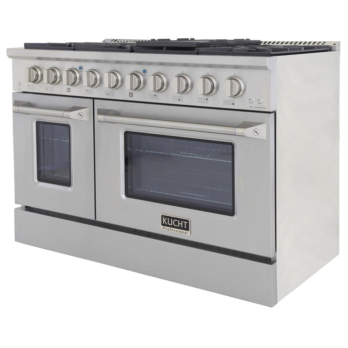 Kucht 4-Piece Appliance Package - 48-Inch Natural Gas Range with 6.7 Cu. Ft. Oven, 36-Inch Refrigerator, Dishwasher & Under Cabinet Range Hood in Stainless Steel