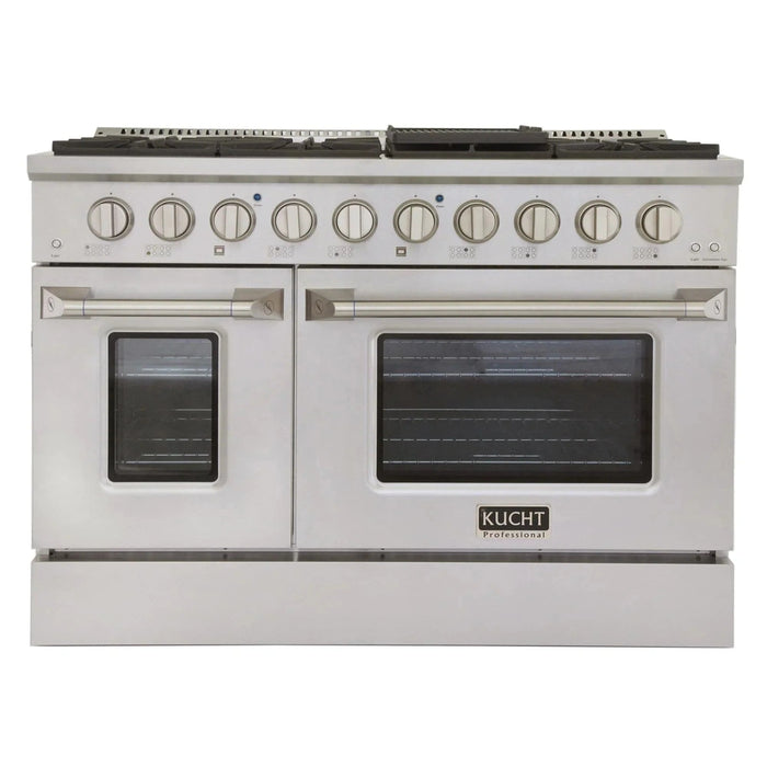 Kucht 4-Piece Appliance Package - 48-Inch Propane Gas Range with 6.7 Cu. Ft. Oven, 36-Inch Refrigerator, Dishwasher & Under Cabinet Range Hood in Stainless Steel