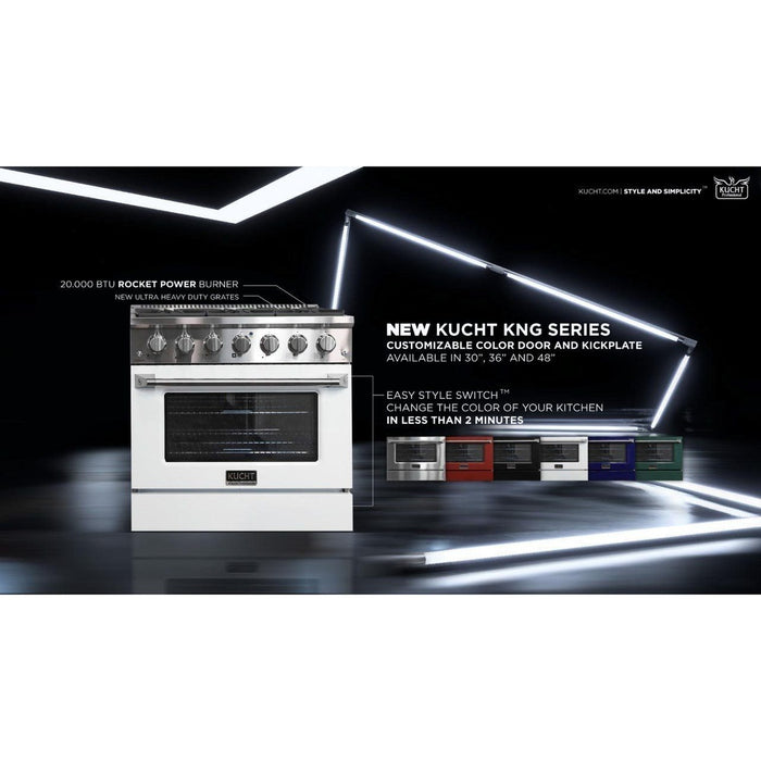 Kucht 5-Piece Appliance Package - 48-Inch Natural Gas Range with 6.7 Cu. Ft. Oven, 36-Inch Refrigerator with Water Dispenser, Dishwasher, Microwave Wall Oven & Under Cabinet Range Hood in Stainless Steel