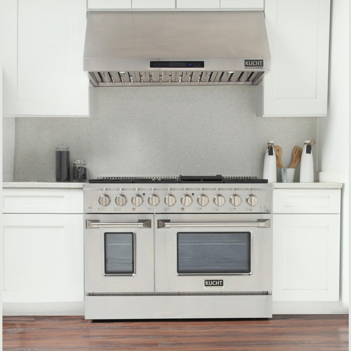 Kucht 5-Piece Appliance Package - 48-Inch Natural Gas Range with 6.7 Cu. Ft. Oven, 36-Inch Refrigerator, Dishwasher, Under Cabinet Range & Microwave Drawer in Stainless Steel