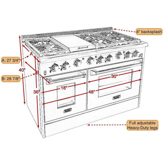 Kucht 48-Inch Propane Gas Range Range with Sealed Burners, 6.7 Cu. Ft. Oven, & Griddle in Stainless Steel (KRG4804U/LP-S)