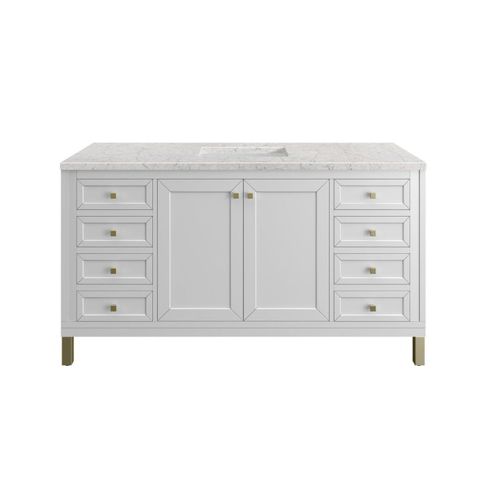 James Martin Vanities Chicago 60" Single Vanity, Glossy White w/ 3 CM Eternal Jasmine Pearl Top