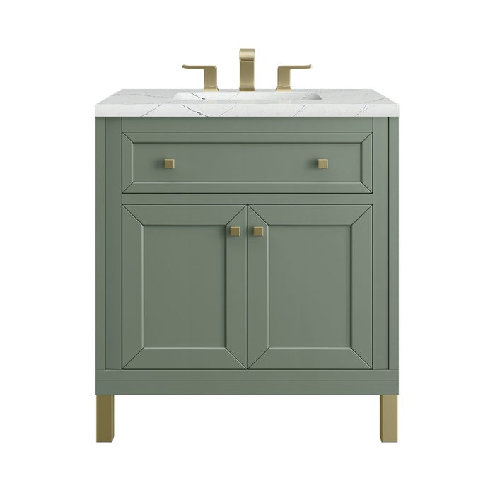 James Martin Vanities Chicago 30" Single Vanity, Smokey Celadon w/ 3 CM Ethereal Noctis Top