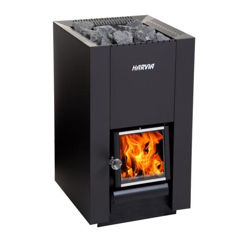 Harvia Linear 16 Black Wood Sauna Stove Package