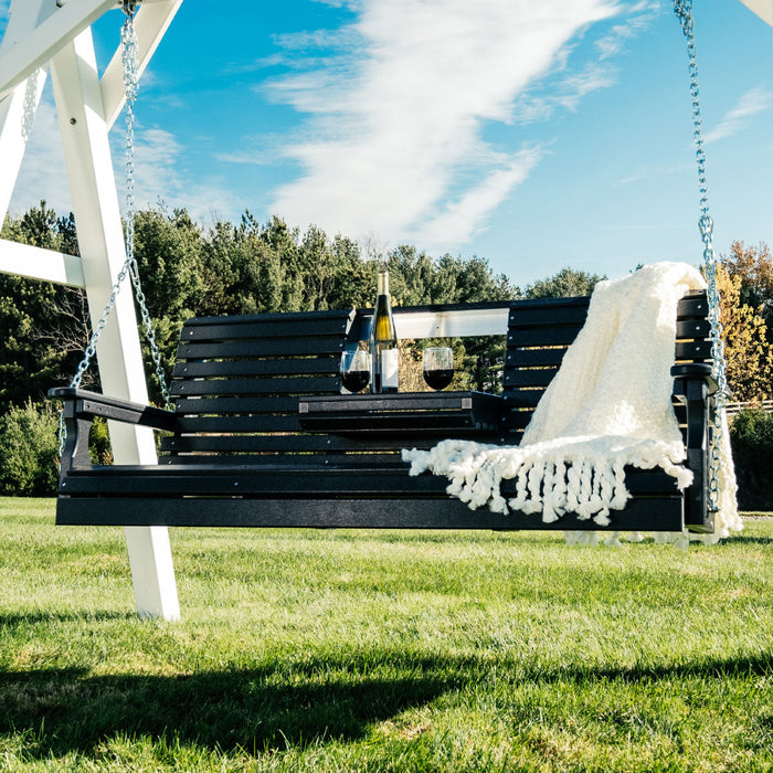 LuxCraft 5' Plain Poly Outdoor Porch Swing With Flip Down Center Console