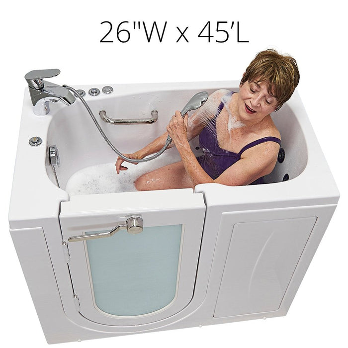 Ella's Bubbles Mobile 26"x45" Acrylic Air and Hydro Massage Walk-In Bathtub with Left Outward Swing Door, 2 Piece Fast Fill Faucet, 2"  Drain