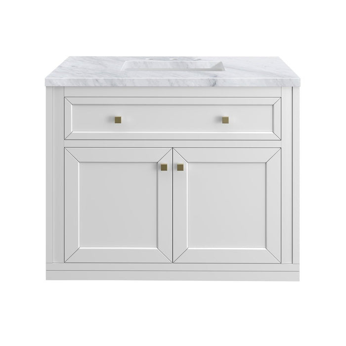 James Martin Vanities Chicago 36" Single Vanity, Glossy White w/ 3 CM Carrara Marble Top