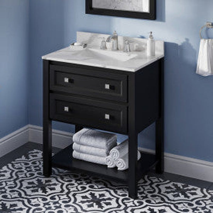 Jeffrey Alexander 30" Black Adler Vanity, Calacatta Vienna Quartz Vanity Top, undermount rectangle bowl