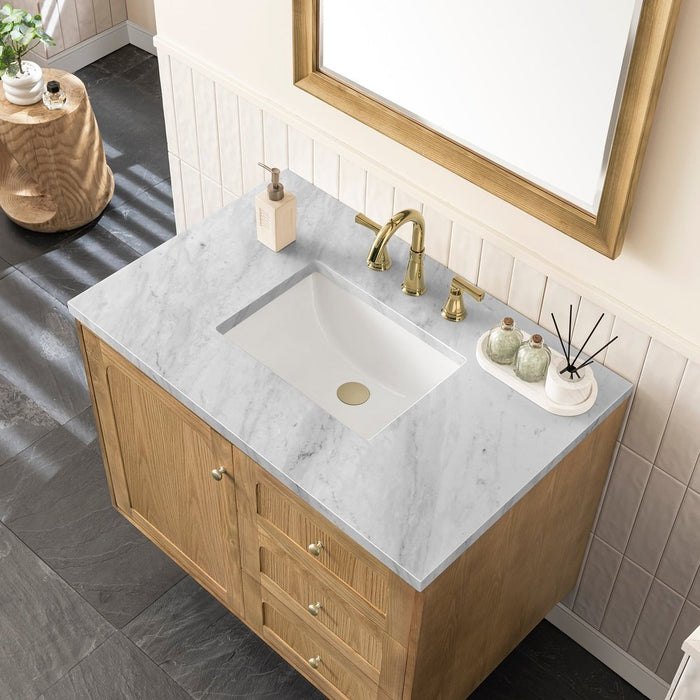 James Martin Vanities Laurent 36" Single Vanity, Light Natural Oak w/ 3 CM Carrara Marble Top