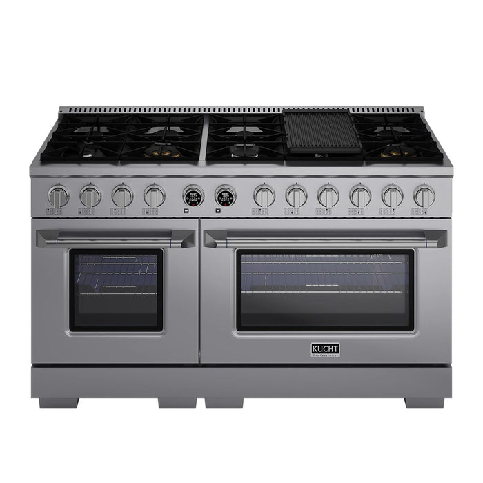 Kucht Horus 60-Inch Dual Fuel Range with 8.4 cu. ft. Electric Oven and 8 Gas Burners in Stainless Steel with Digital Thermostat (KXP60-SS)