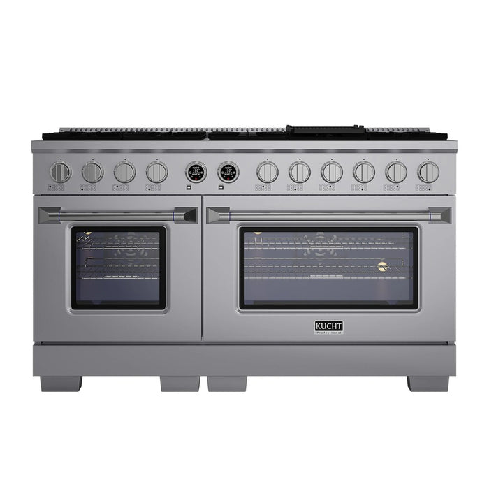 Kucht Horus 60-Inch Dual Fuel Range with 8.4 cu. ft. Electric Oven and 8 Gas Burners in Stainless Steel with Digital Thermostat (KXP60-SS)
