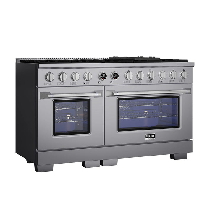 Kucht Horus 60-Inch Dual Fuel Range with 8.4 cu. ft. Electric Oven and 8 Gas Burners in Stainless Steel with Digital Thermostat (KXP60-SS)