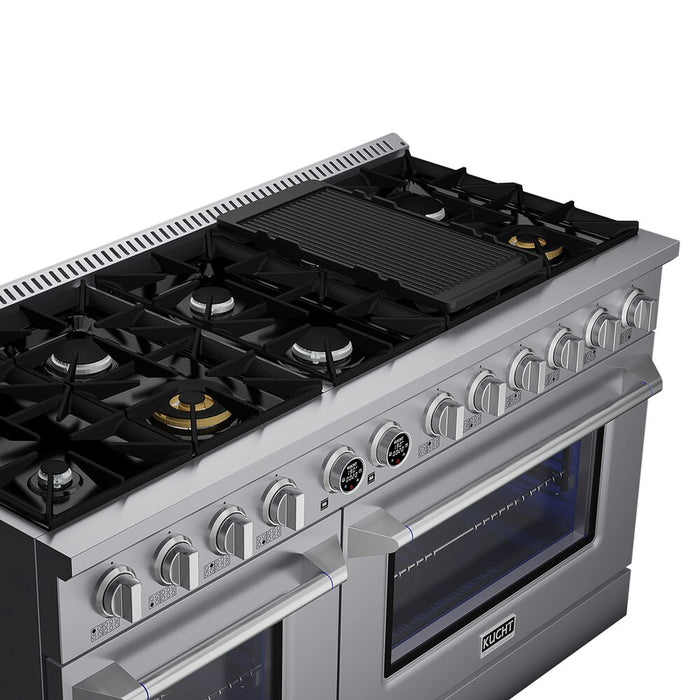 Kucht Horus 60-Inch Dual Fuel Range with 8.4 cu. ft. Electric Oven and 8 Gas Burners in Stainless Steel with Digital Thermostat (KXP60-SS)