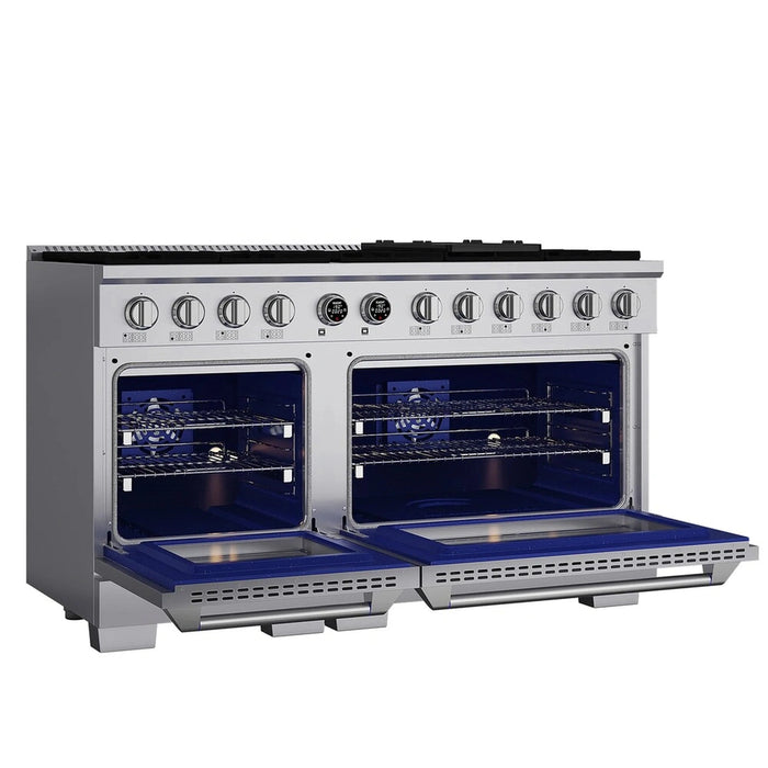 Kucht Horus 60-Inch Dual Fuel Range in Propane Gas with  8.4 cu. ft. Electric Oven & 8 Gas Burners in Stainless Steel with Digital Thermostat (KXP60-SS/LP)