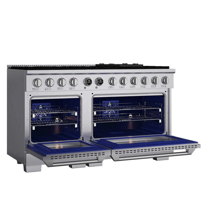 Kucht Horus 60-Inch Dual Fuel Range with 8.4 cu. ft. Electric Oven and 8 Gas Burners in Stainless Steel with Digital Thermostat (KXP60-SS)