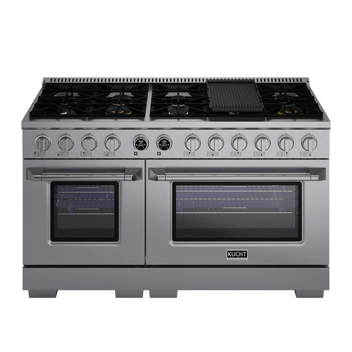 Kucht Horus 60-Inch Dual Fuel Range in Propane Gas with  8.4 cu. ft. Electric Oven & 8 Gas Burners in Stainless Steel with Digital Thermostat (KXP60-SS/LP)