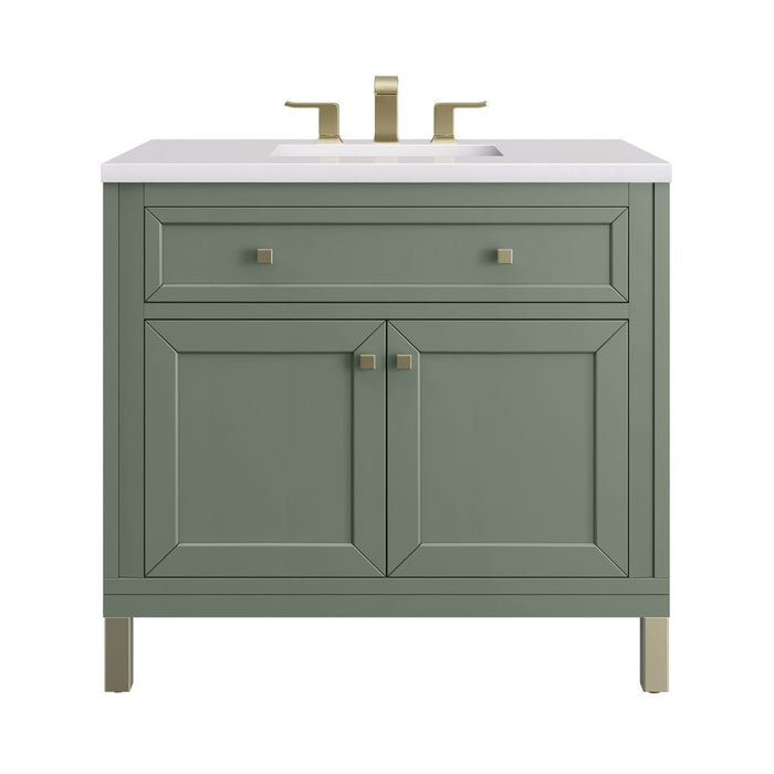 James Martin Vanities Chicago 36" Single Vanity, Smokey Celadon w/ 3 CM White Zeus Top