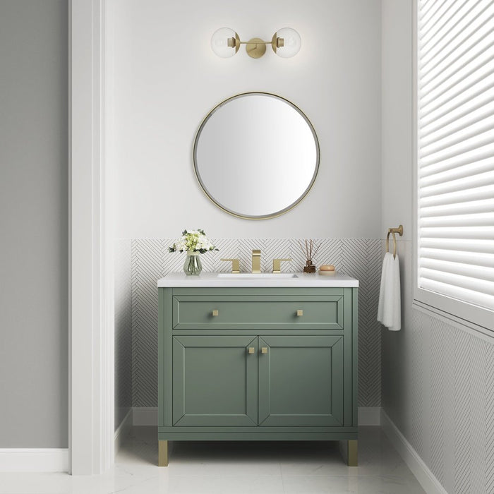 James Martin Vanities Chicago 36" Single Vanity, Smokey Celadon w/ 3 CM White Zeus Top