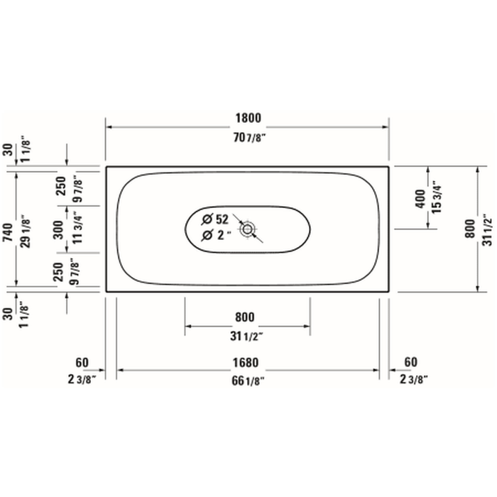 Duravit XViu 63" Free Standing Acrylic Soaking Tub with Center Drain and Overflow 700444000B20090