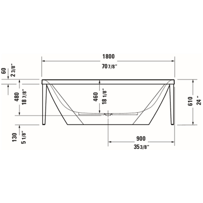 Duravit XViu 63" Free Standing Acrylic Soaking Tub with Center Drain and Overflow 700444000B20090