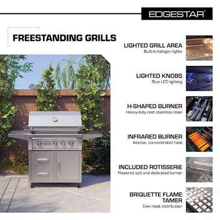EdgeStar 89000 BTU 42 Inch Wide Grill and Cart with Rotisserie and LED Lighting